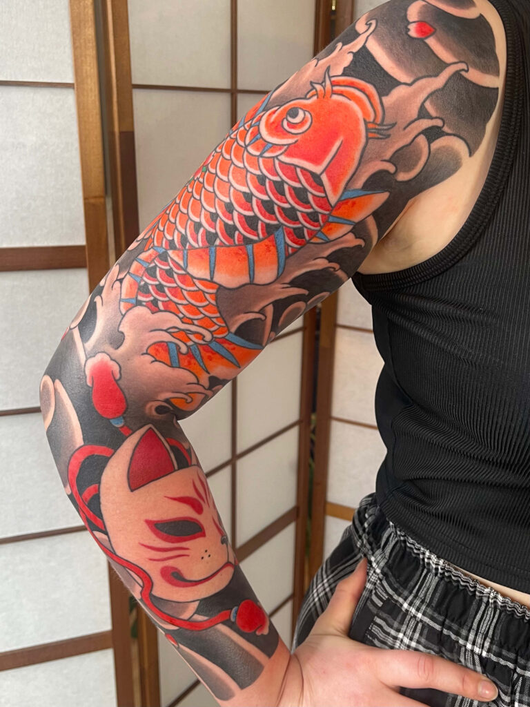Koitattoo mit Kitsune maske Japanesetattoo Stuttgart.