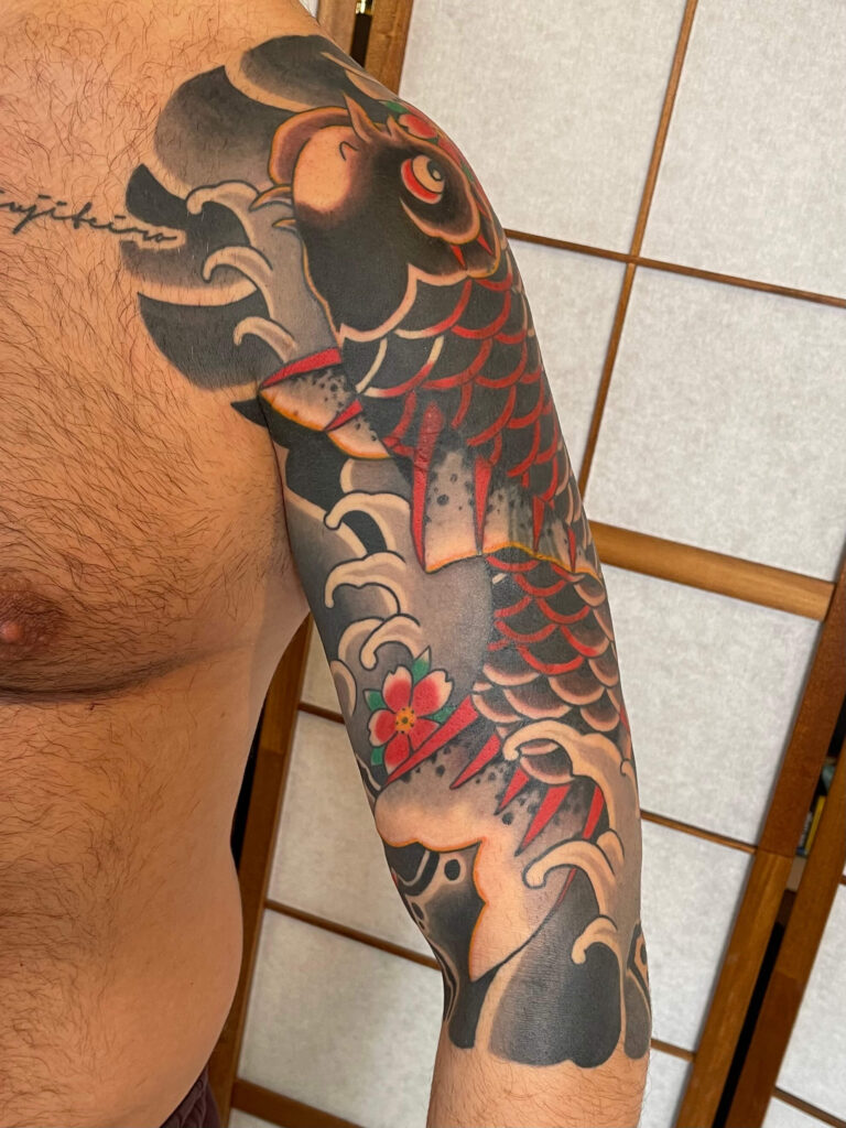 Japanesestyle Tattoo Sleeve Koi Coverup Irezumi, made in Stuttgart.
